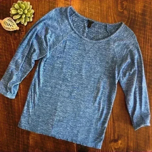 J. Crew | Heather Blue Sweatshirt/Top, 3/4 Sleeves - Picture 1 of 3